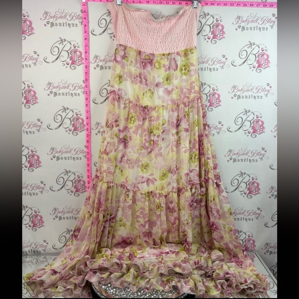 Classique floral maxi dress flowy backless with a tie up back pink purple yellow